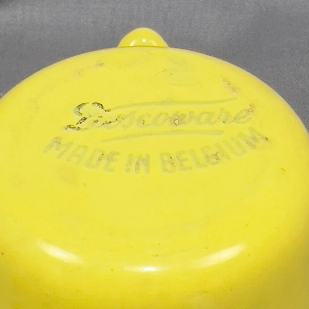 Vtg Descoware Butter Warmer Enamel Cast Iron Yellow Covered Dish Trivet Belgium